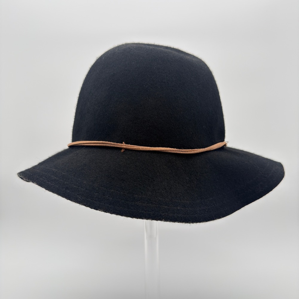 Madden Girl 100% Wool Floppy Wide Brim Hat Black One Size Brown Band